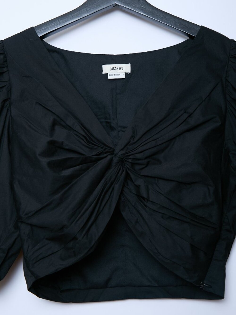 Jason Wu Twist Front V-Neck Puff Sleeves Crop Top Black Small - Picture 4 of 8